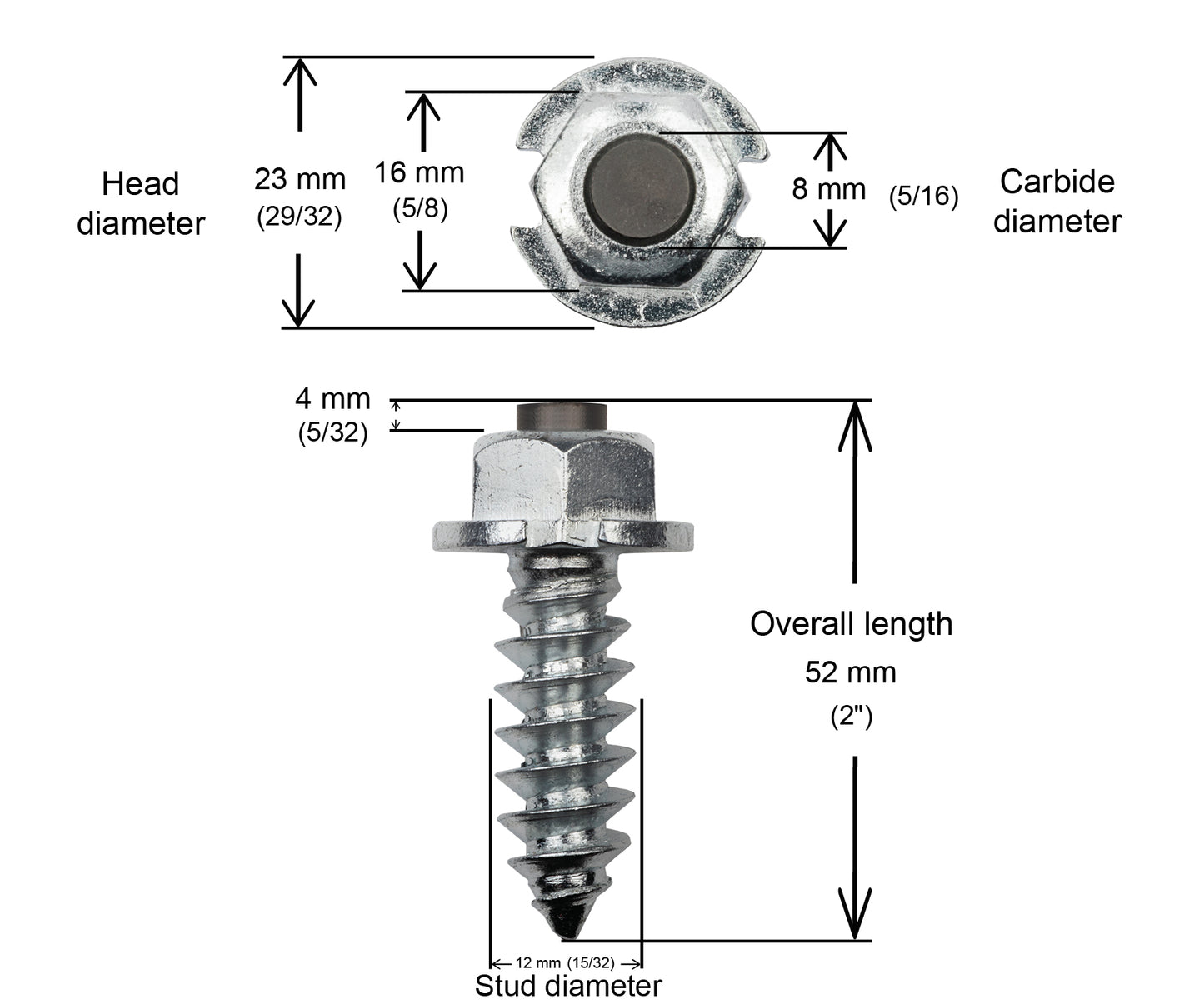SS-50HD iGrip 50mm shouldered tire studs providing heavy-duty traction and control on icy and rugged terrain