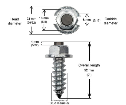 SS-50HD iGrip 50mm shouldered tire studs providing heavy-duty traction and control on icy and rugged terrain