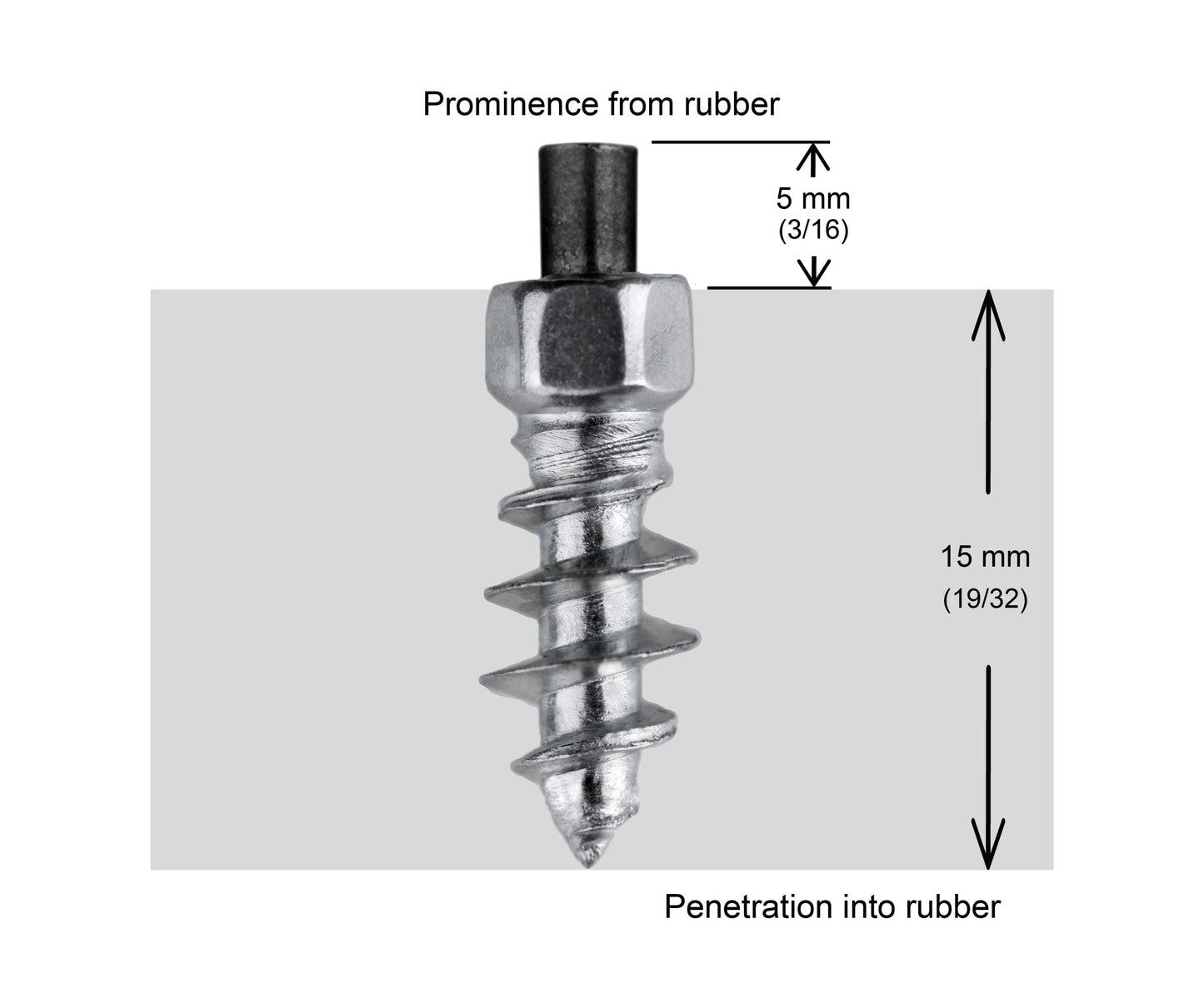 Close-up of iGrip ST-18F 18mm snowmobile stud for superior ice traction and stability