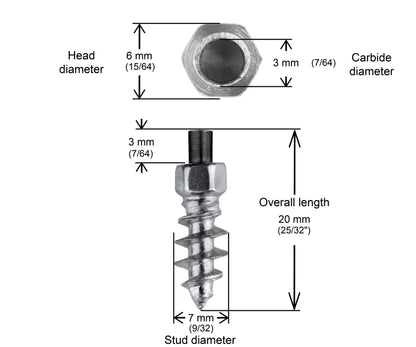 Close-up of iGrip ST-18F 18mm snowmobile stud for superior ice traction and stability