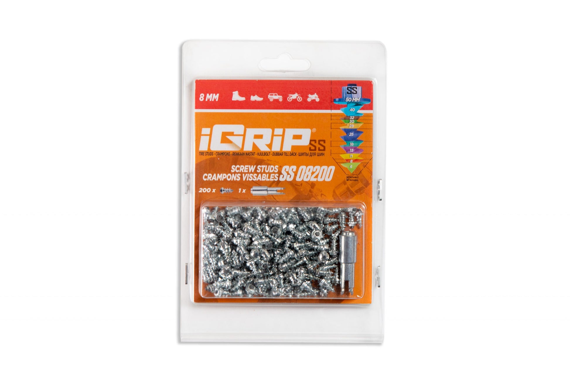 SS-08 iGrip 8mm shouldered tire studs providing durable traction and control on icy and snowy terrain