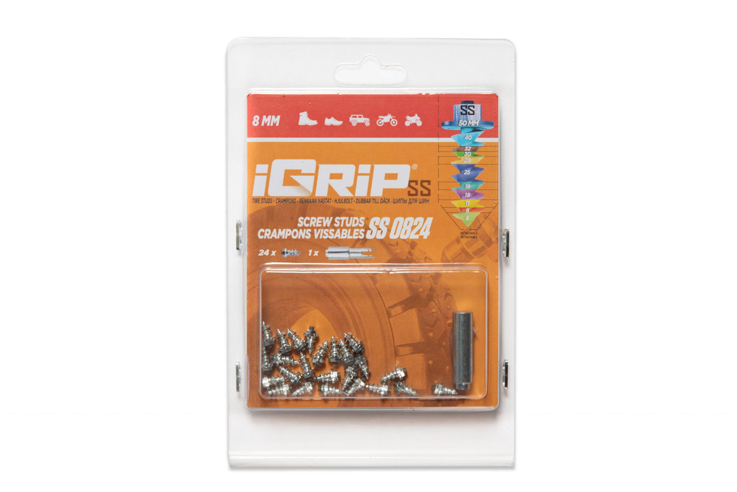 SS-08 iGrip 8mm shouldered tire studs providing durable traction and control on icy and snowy terrain