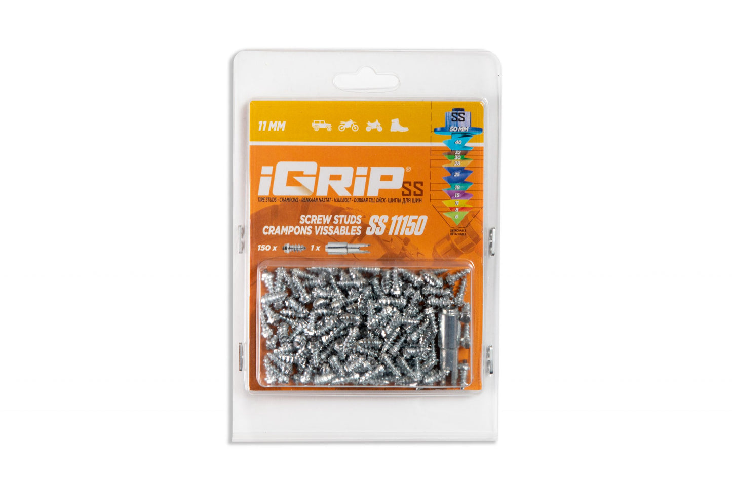 SS-11 iGrip 11mm shouldered tire studs providing strong traction and stability on icy and snowy surfaces