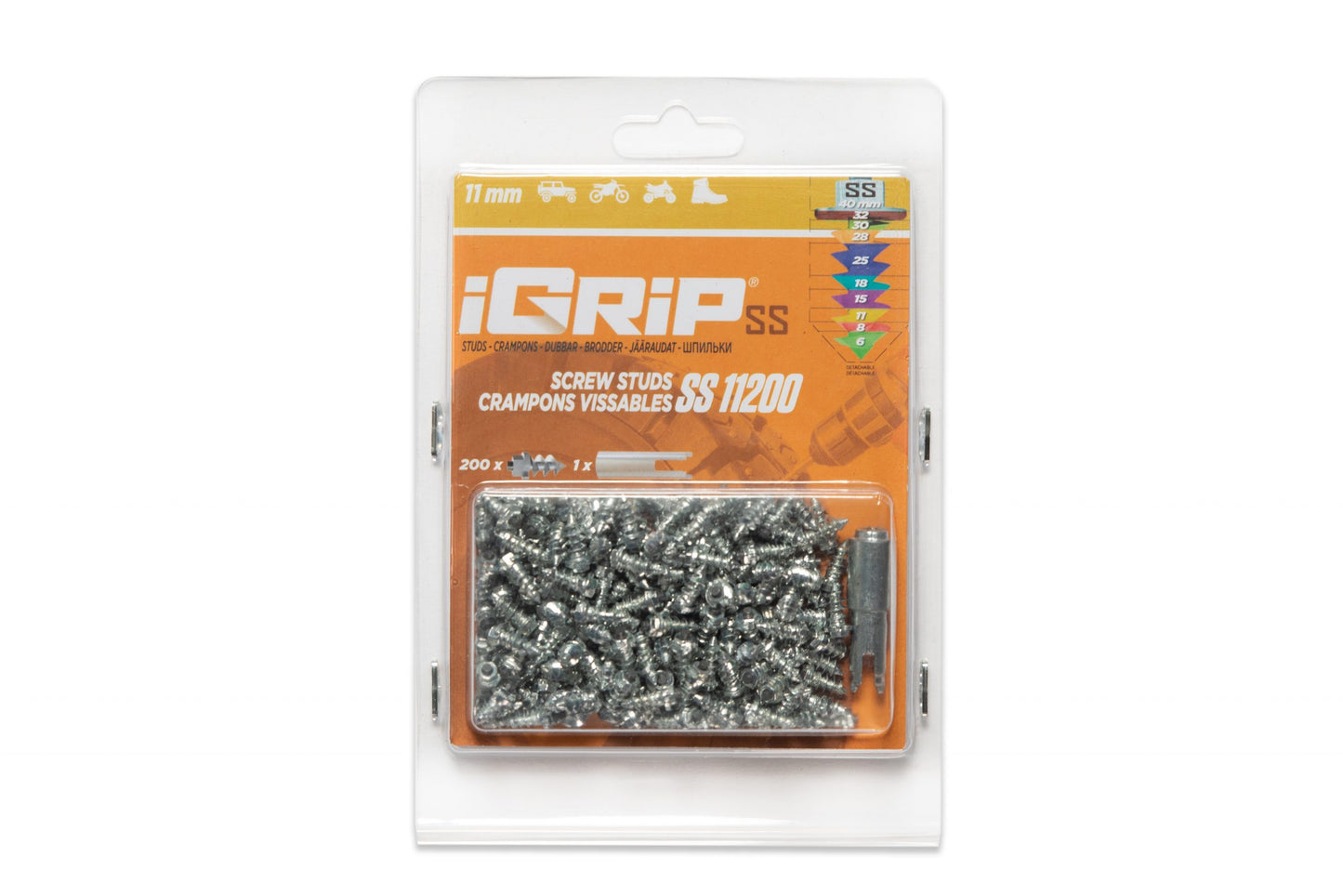 SS-11 iGrip 11mm shouldered tire studs providing strong traction and stability on icy and snowy surfaces