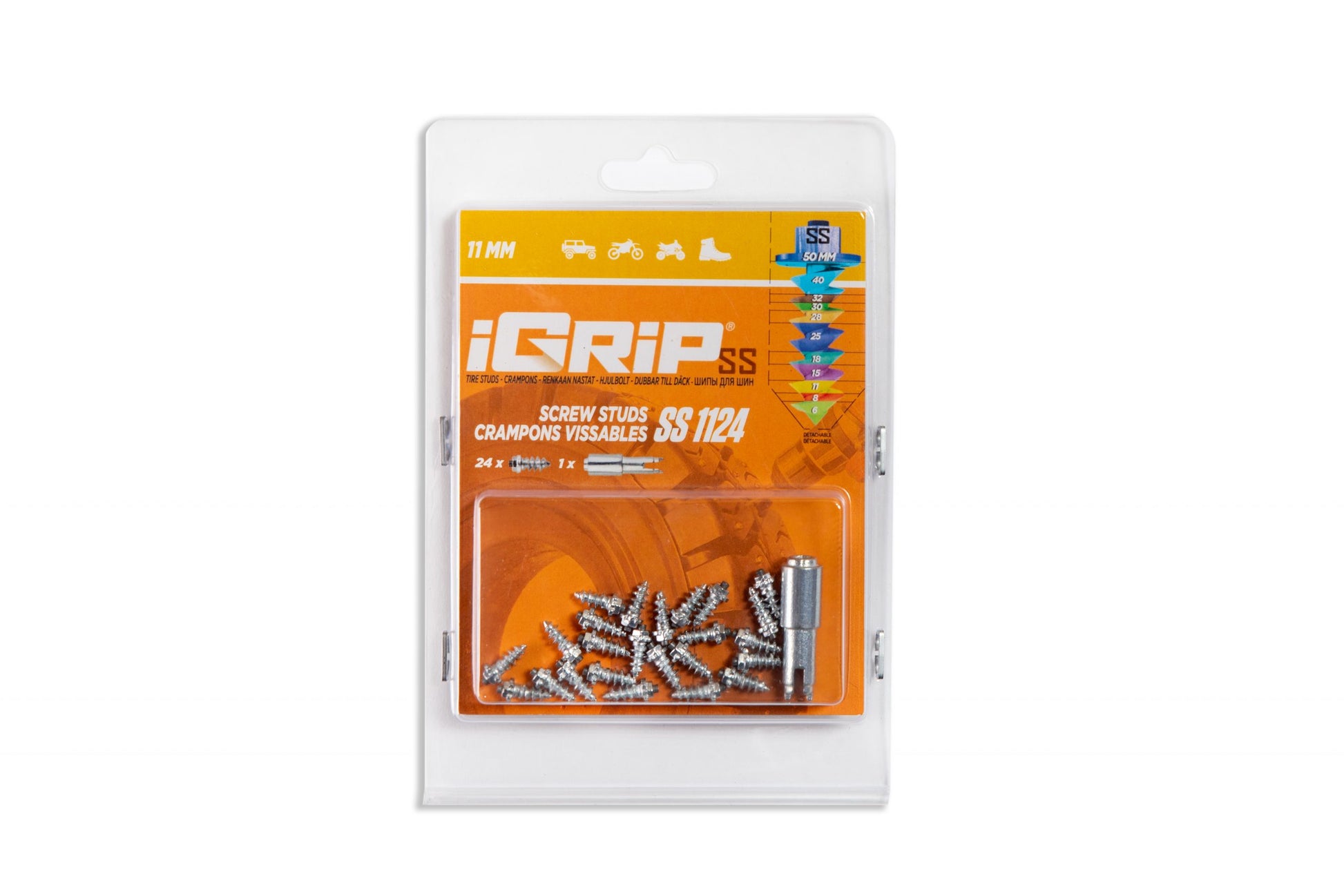 SS-11 iGrip 11mm shouldered tire studs providing strong traction and stability on icy and snowy surfaces