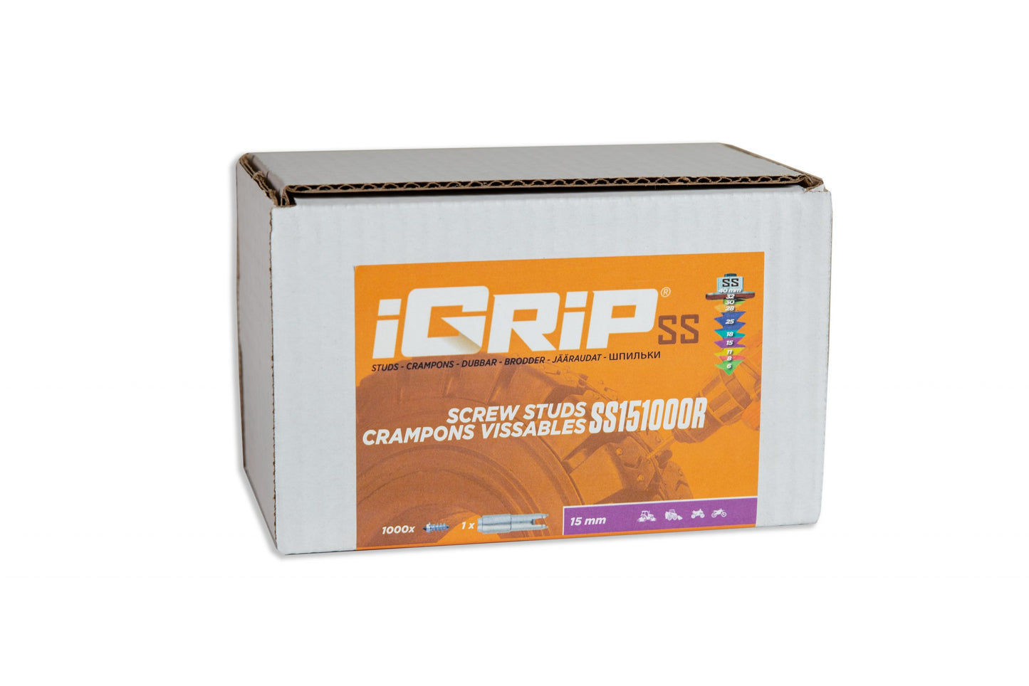 SS-15R iGrip 15mm shouldered racing tire studs providing professional traction and stability on icy racing surfaces