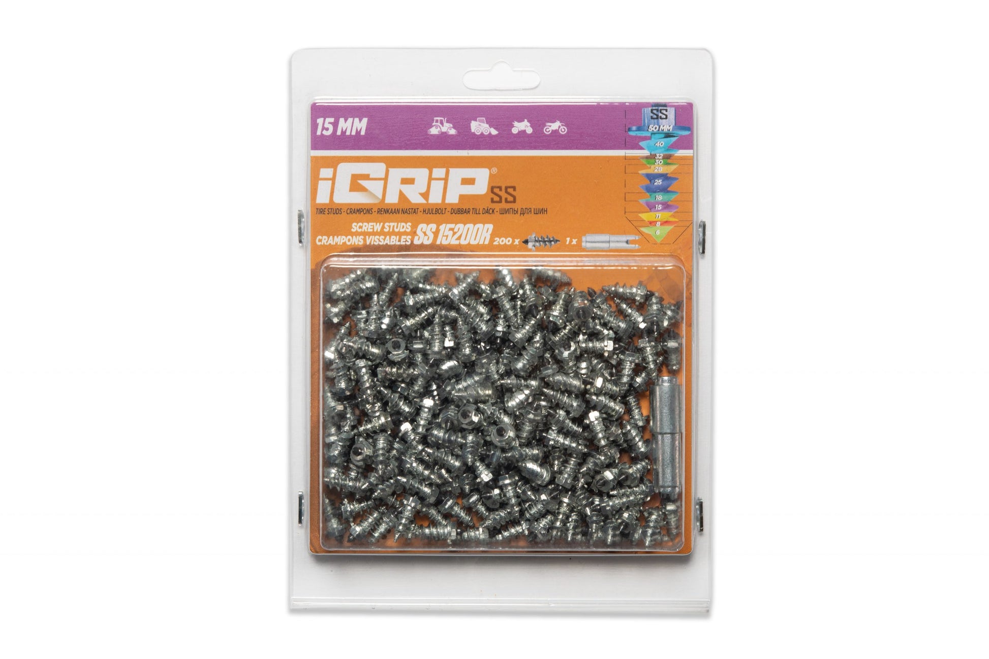 SS-15R iGrip 15mm shouldered racing tire studs providing professional traction and stability on icy racing surfaces
