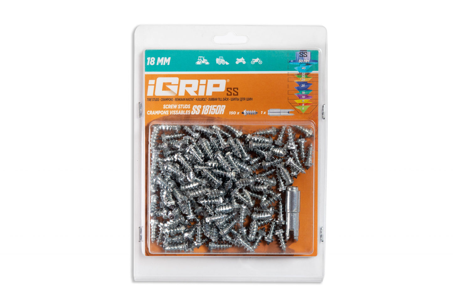 SS-18R iGrip 18mm shouldered racing tire studs providing elite traction and control for high-speed performance on icy tracks