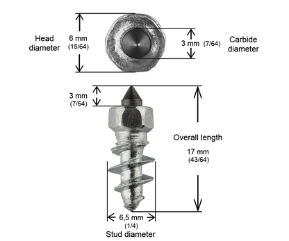 ST-15R iGrip 15mm standard racing studs providing high-speed traction and control on icy and snowy surfaces