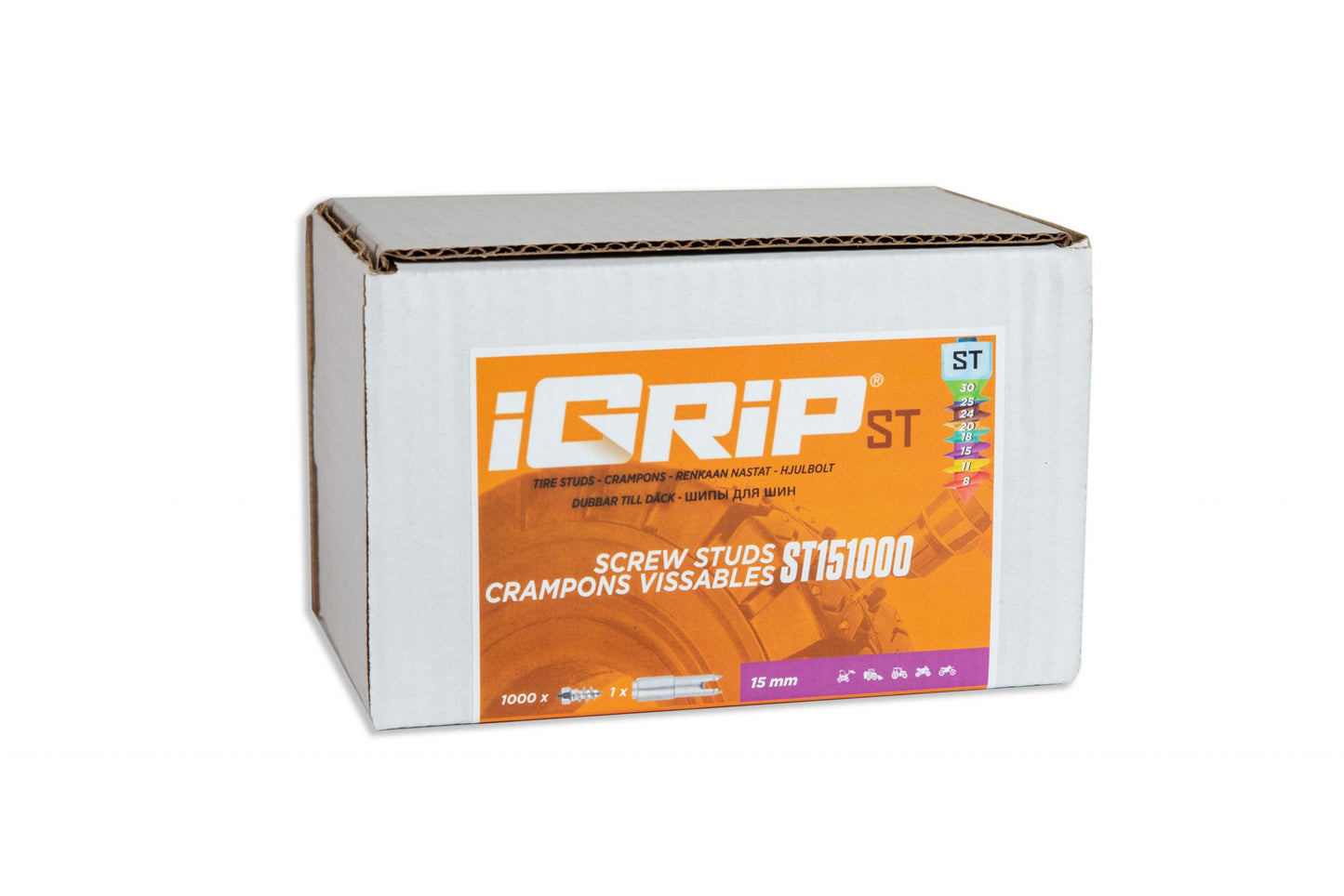 ST-15 iGrip 15mm standard studs providing durable traction and control on icy and snowy terrain