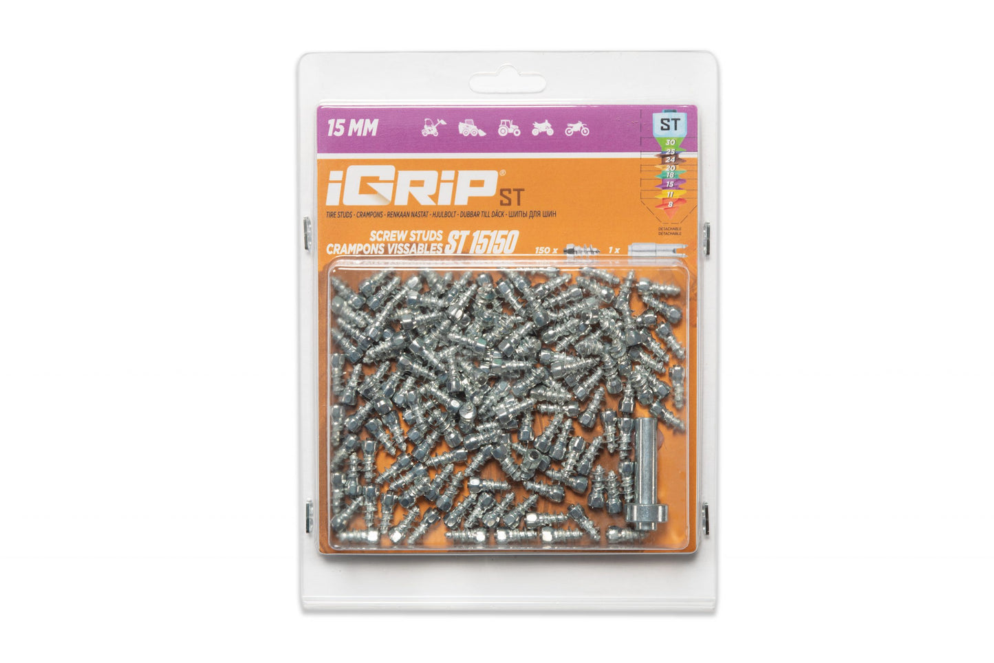 ST-15 iGrip 15mm standard studs providing durable traction and control on icy and snowy terrain