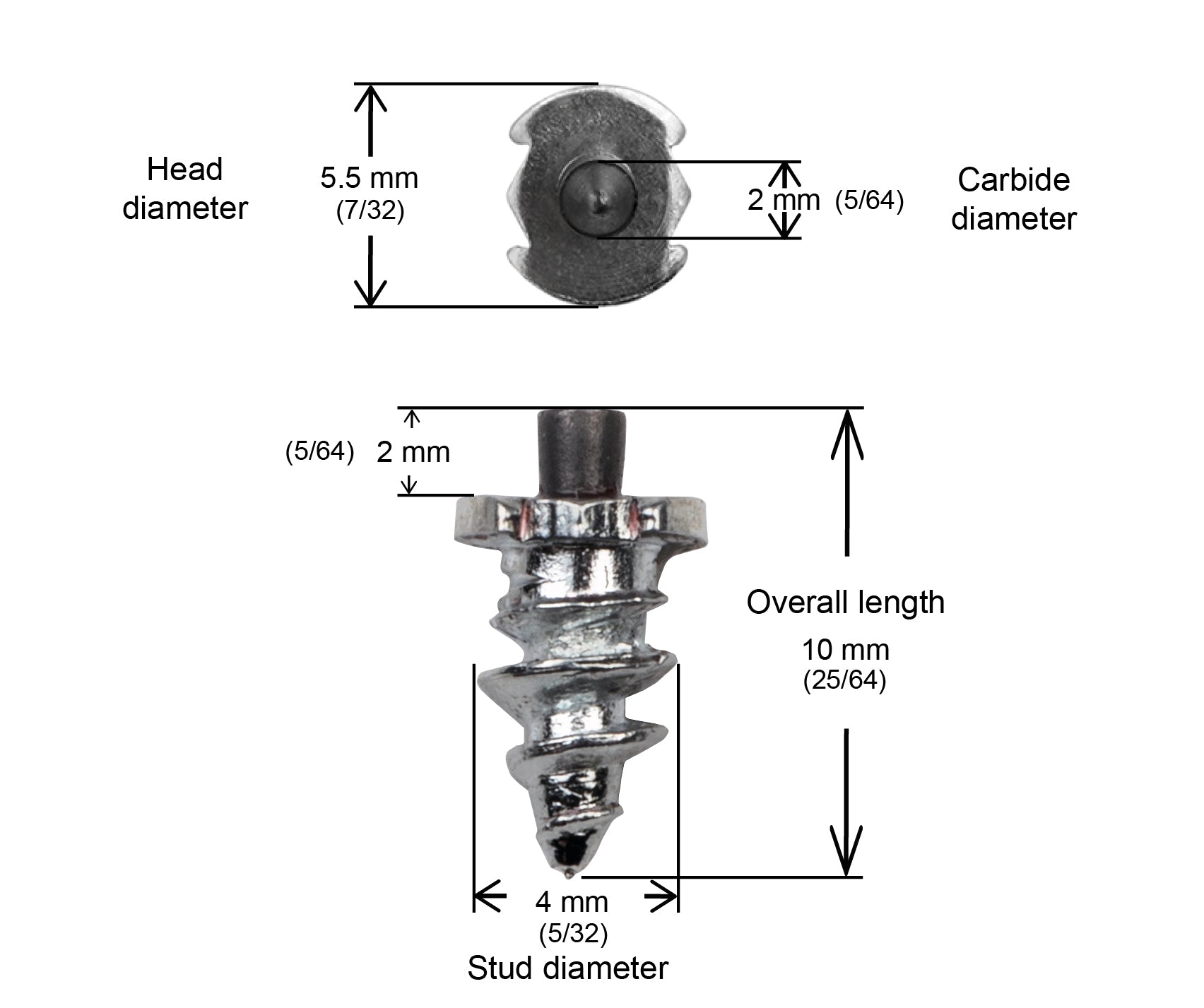 SS-06 iGrip 6mm shouldered tire studs providing compact traction and stability on slippery surfaces