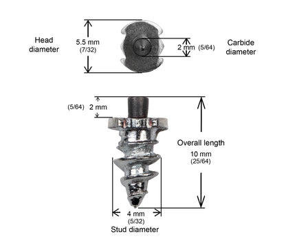 SS-06 iGrip 6mm shouldered tire studs providing compact traction and stability on slippery surfaces