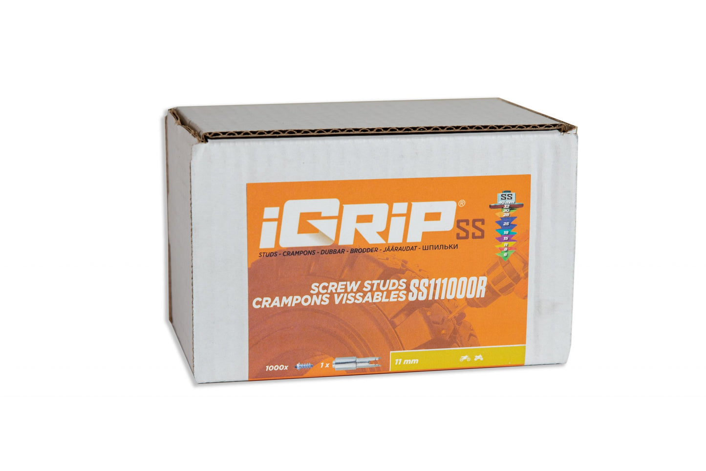 SS-11R iGrip 11mm shouldered racing tire studs providing precision traction and control on icy race tracks