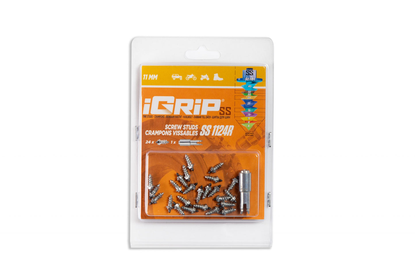 SS-11R iGrip 11mm shouldered racing tire studs providing precision traction and control on icy race tracks