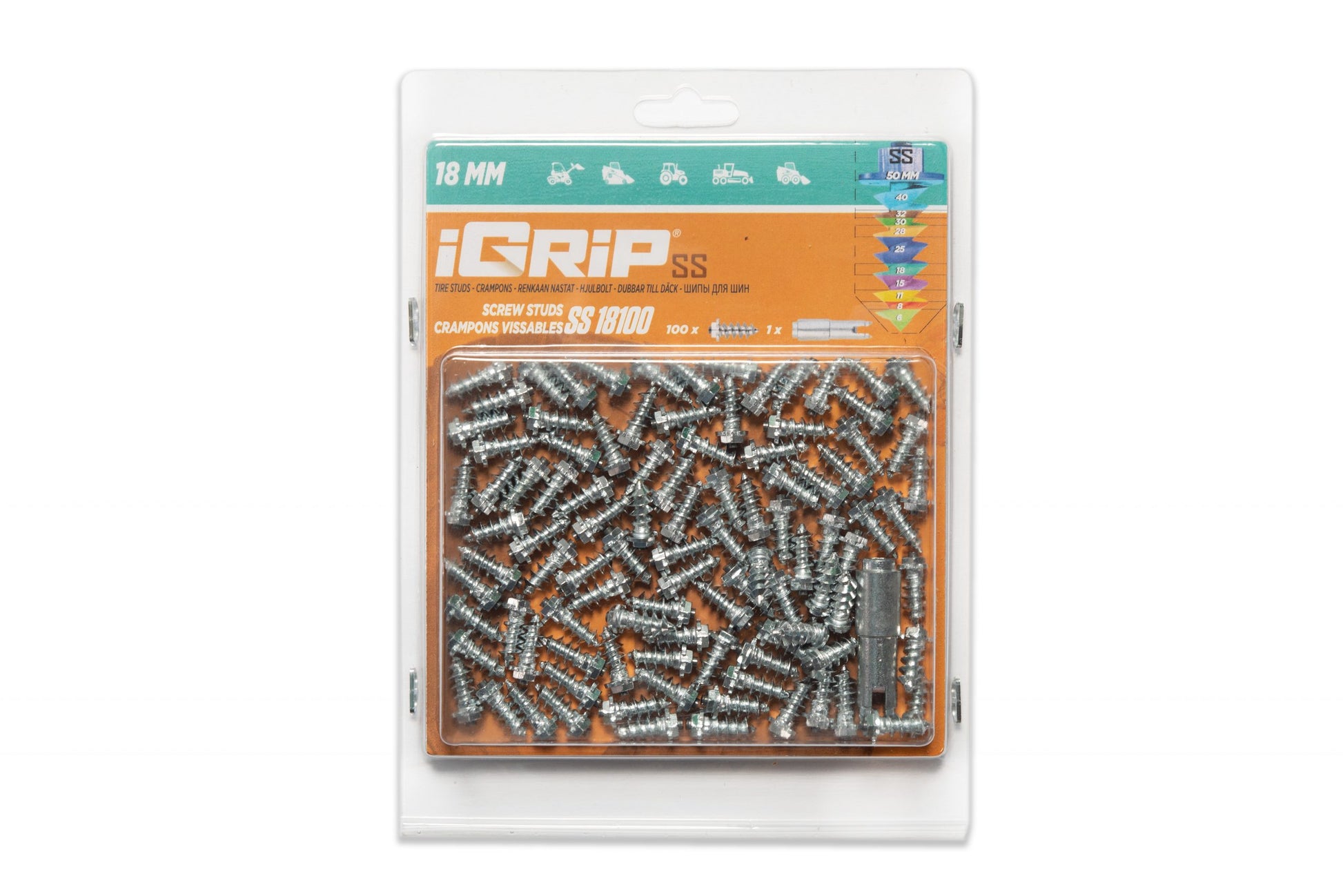 SS-18 iGrip 18mm shouldered tire studs providing reliable traction and control on icy and snowy surfaces