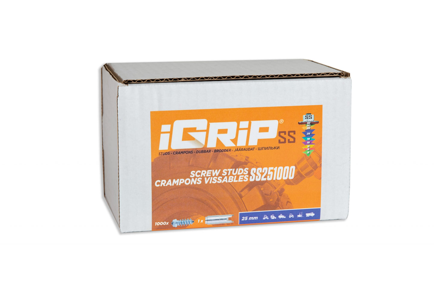 SS-25 iGrip 25mm shouldered tire studs providing heavy-duty traction and control on icy and snowy surfaces