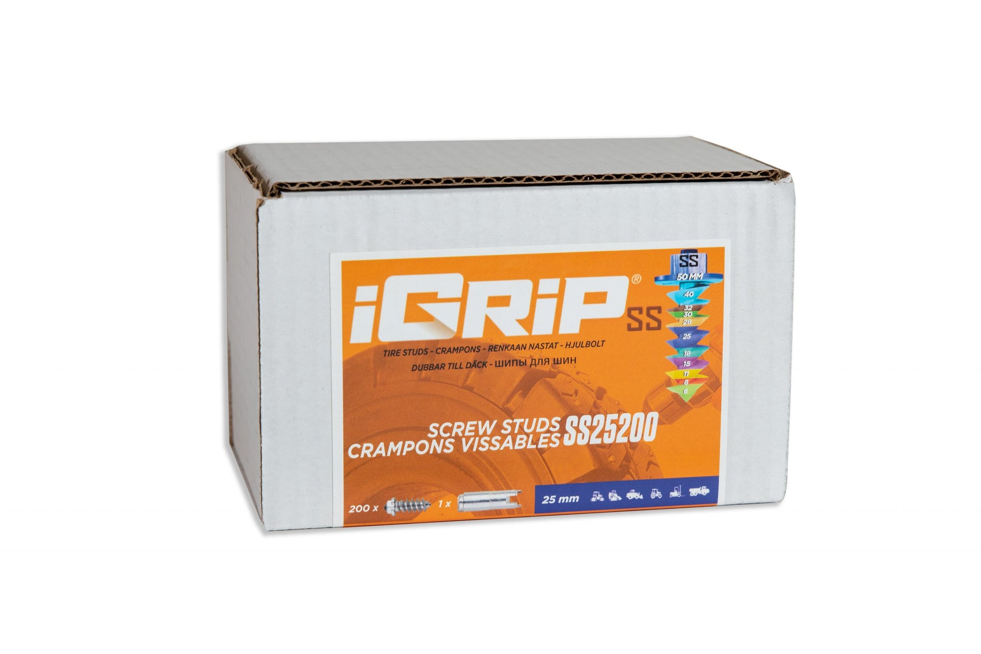 SS-25 iGrip 25mm shouldered tire studs providing heavy-duty traction and control on icy and snowy surfaces
