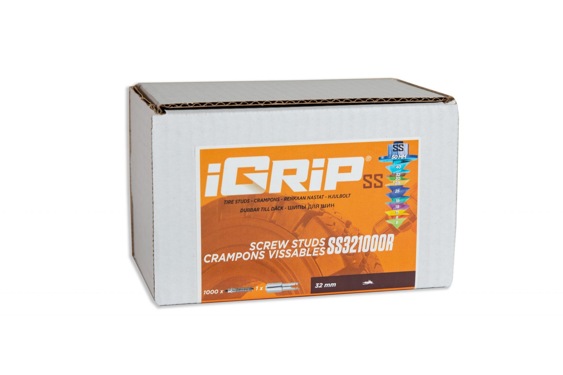 SS-32R iGrip 32mm shouldered racing tire studs providing professional traction and control on icy racing tracks