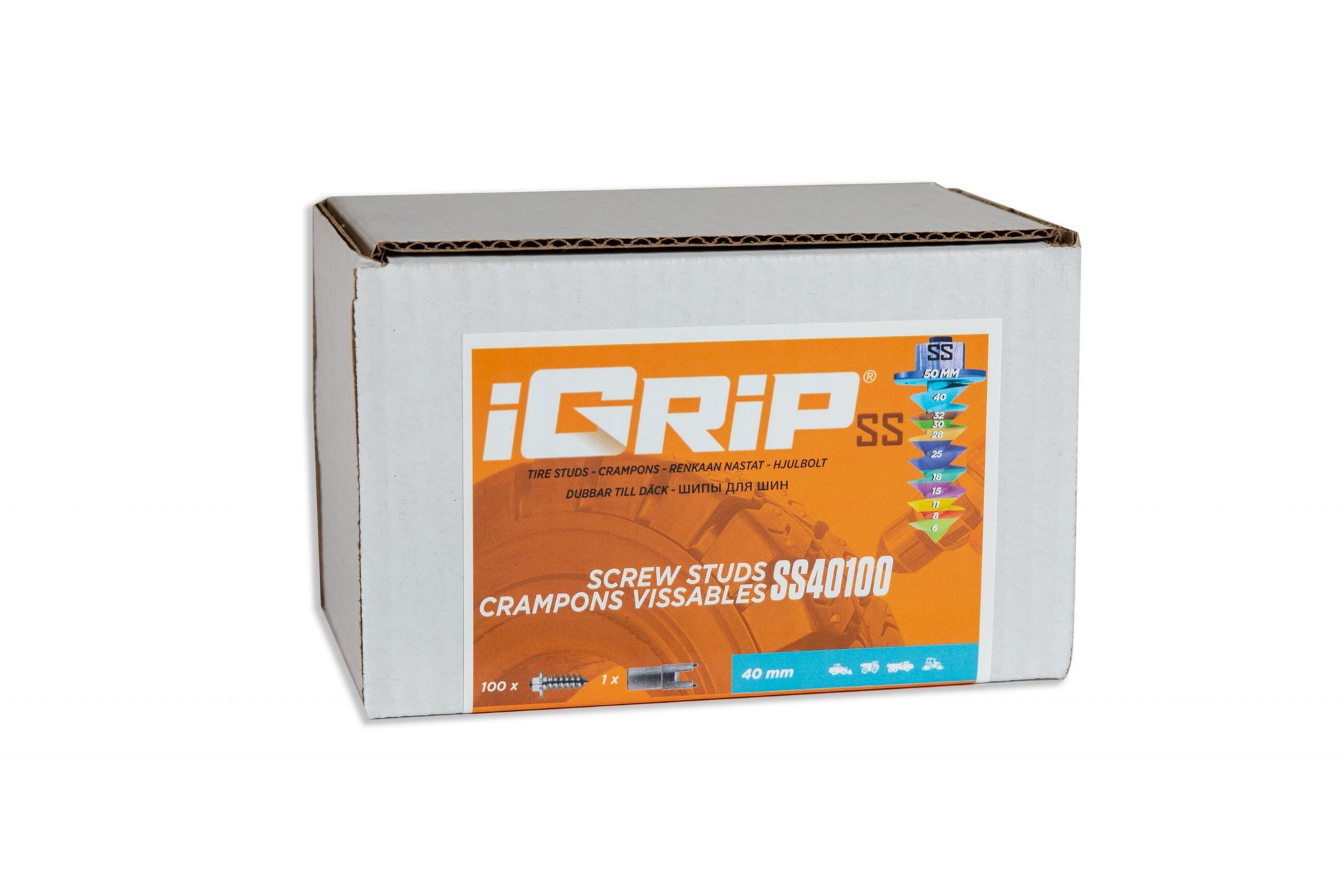 SS-40 iGrip 40mm shouldered tire studs delivering extreme traction and stability on icy and rugged terrain