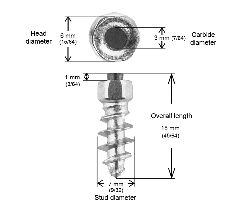 ST-18 iGrip 18mm standard studs offering reliable traction and control on icy and snowy surfaces