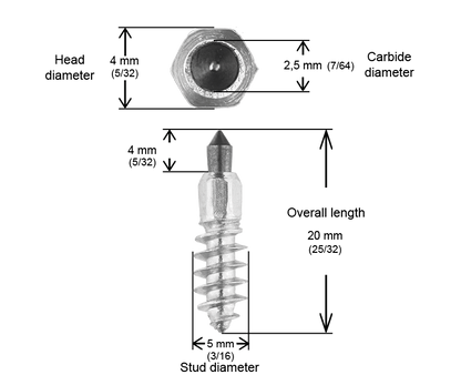 ST-20R iGrip 20mm standard racing studs providing superior traction and control on icy and snowy surfaces
