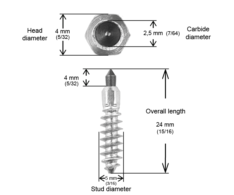ST-24R iGrip 24mm standard racing studs delivering ultimate traction and control on icy and snowy tracks
