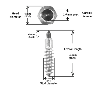 ST-24R iGrip 24mm standard racing studs delivering ultimate traction and control on icy and snowy tracks