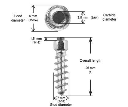 ST-25 iGrip 25mm standard studs delivering strong traction and stability on icy and snowy terrain