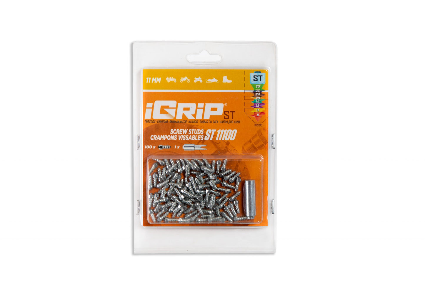 ST-11 iGrip 11mm standard studs providing strong traction and stability on icy and snowy terrain