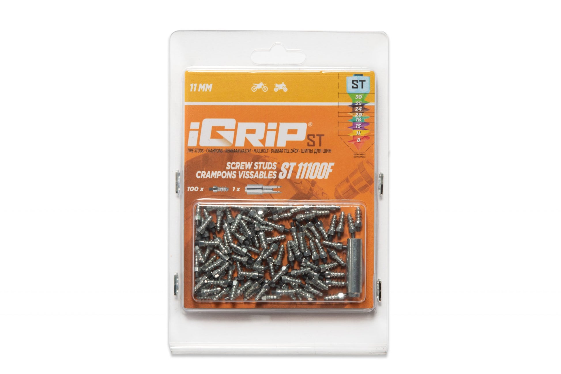 ST-11F iGrip 11mm standard studs providing durable traction and stability on icy and snowy terrain