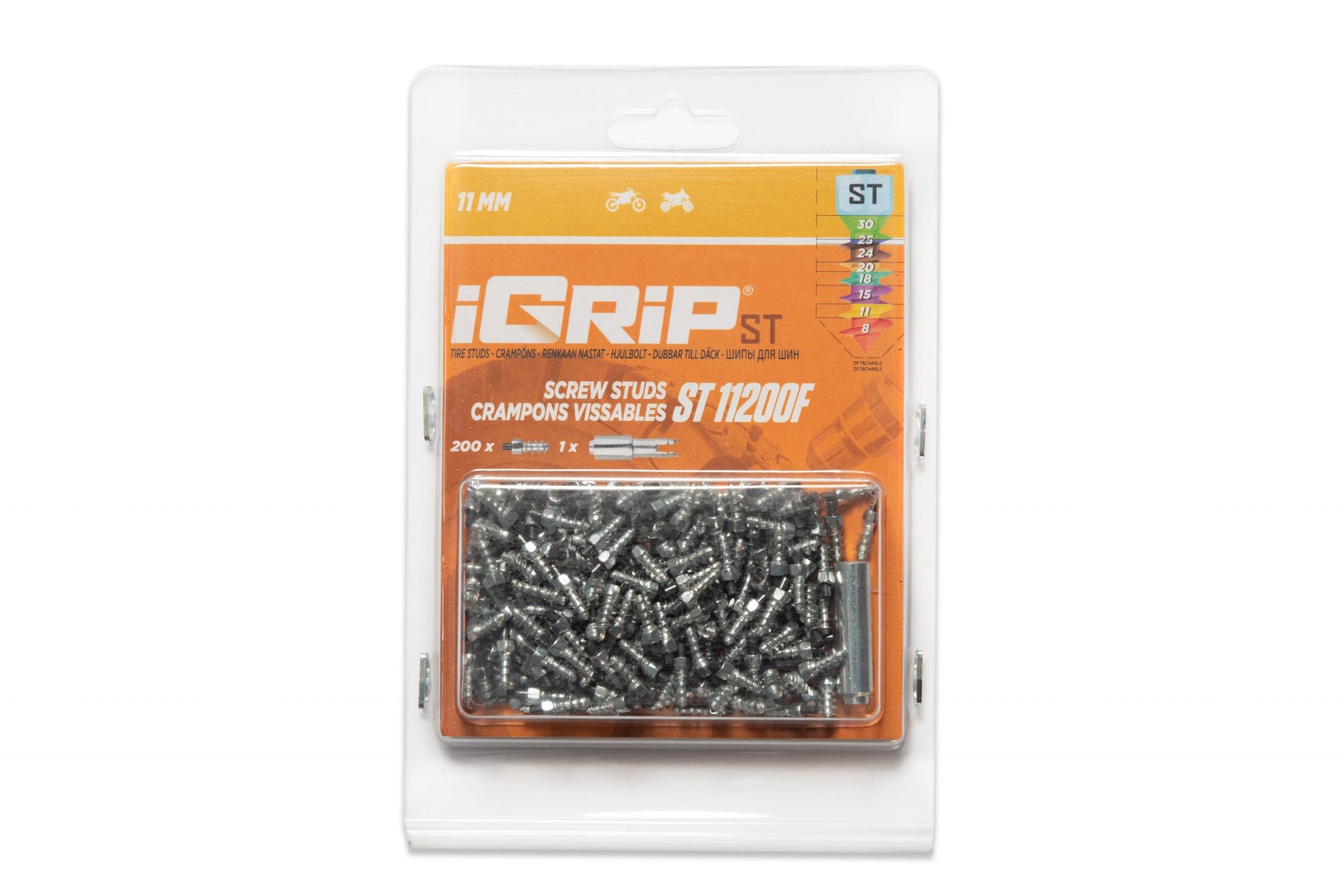 ST-11F iGrip 11mm standard studs providing durable traction and stability on icy and snowy terrain