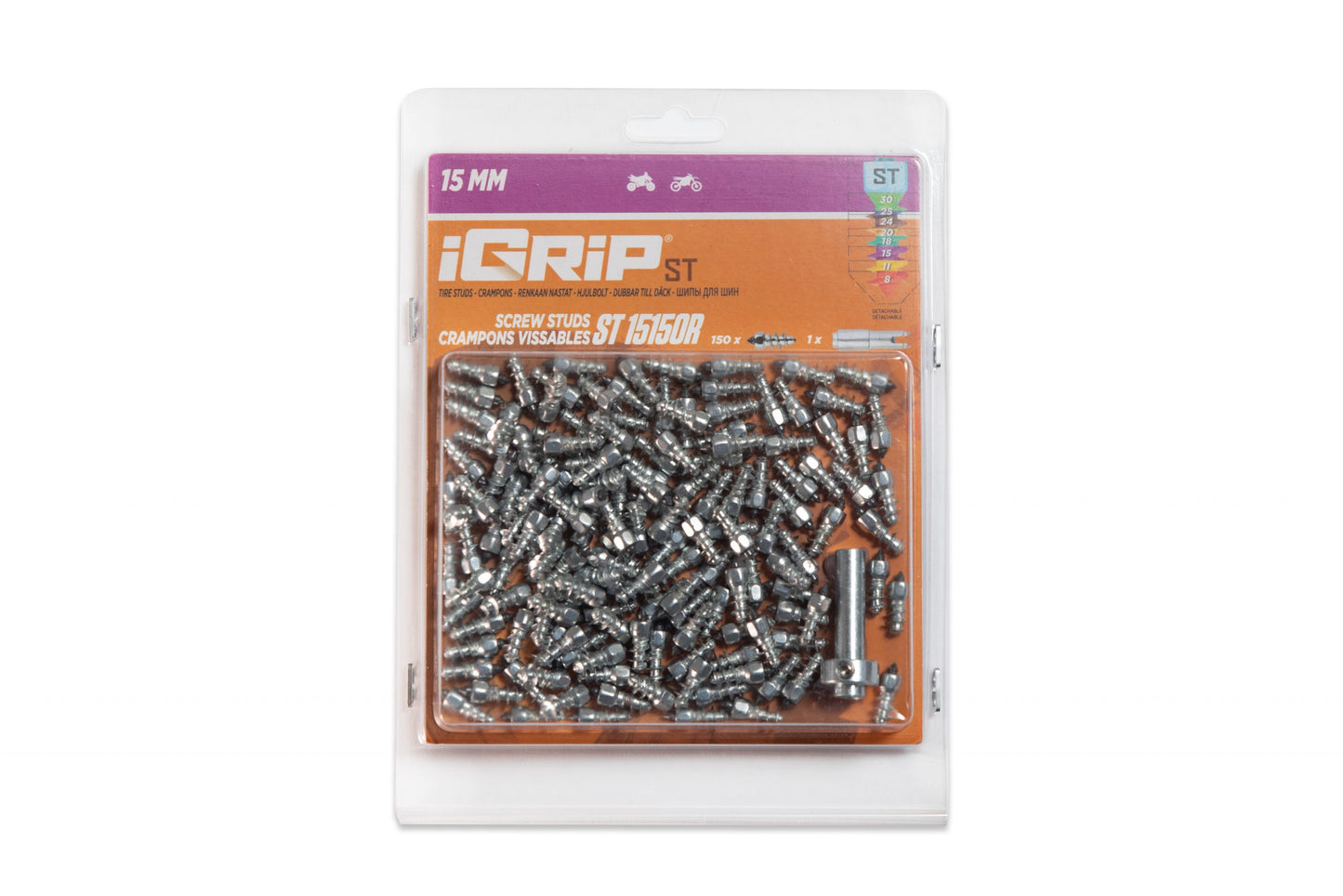 ST-15R iGrip 15mm standard racing studs providing high-speed traction and control on icy and snowy surfaces