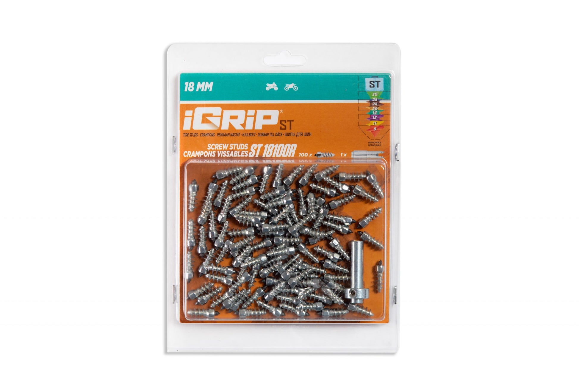 ST-18R iGrip 18mm standard racing studs delivering elite traction and control on icy tracks and snow