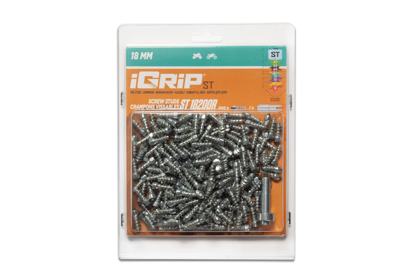 ST-18R iGrip 18mm standard racing studs delivering elite traction and control on icy tracks and snow