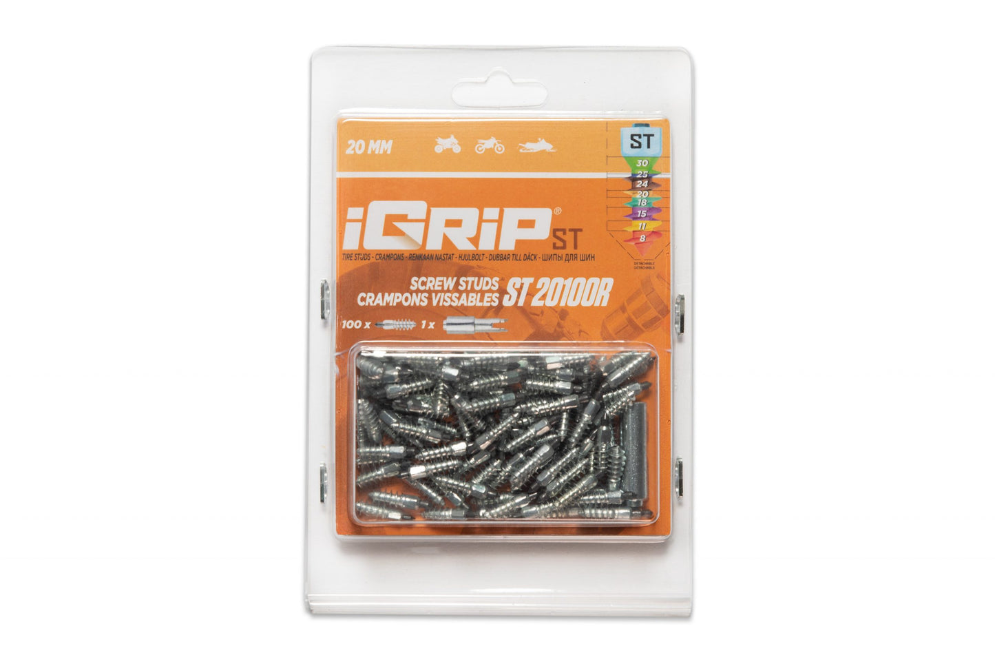 ST-20R iGrip 20mm standard racing studs providing superior traction and control on icy and snowy surfaces
