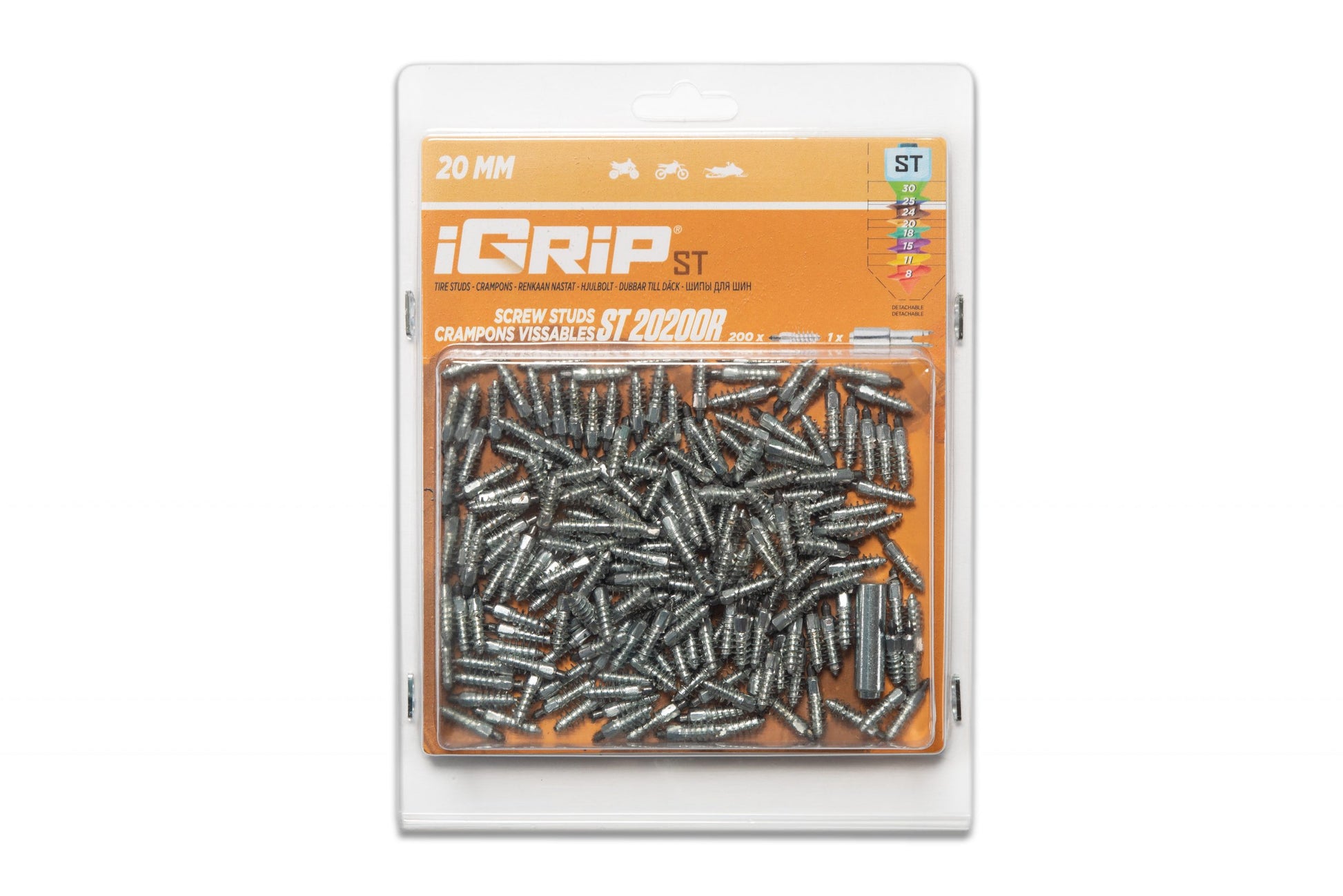ST-20R iGrip 20mm standard racing studs providing superior traction and control on icy and snowy surfaces