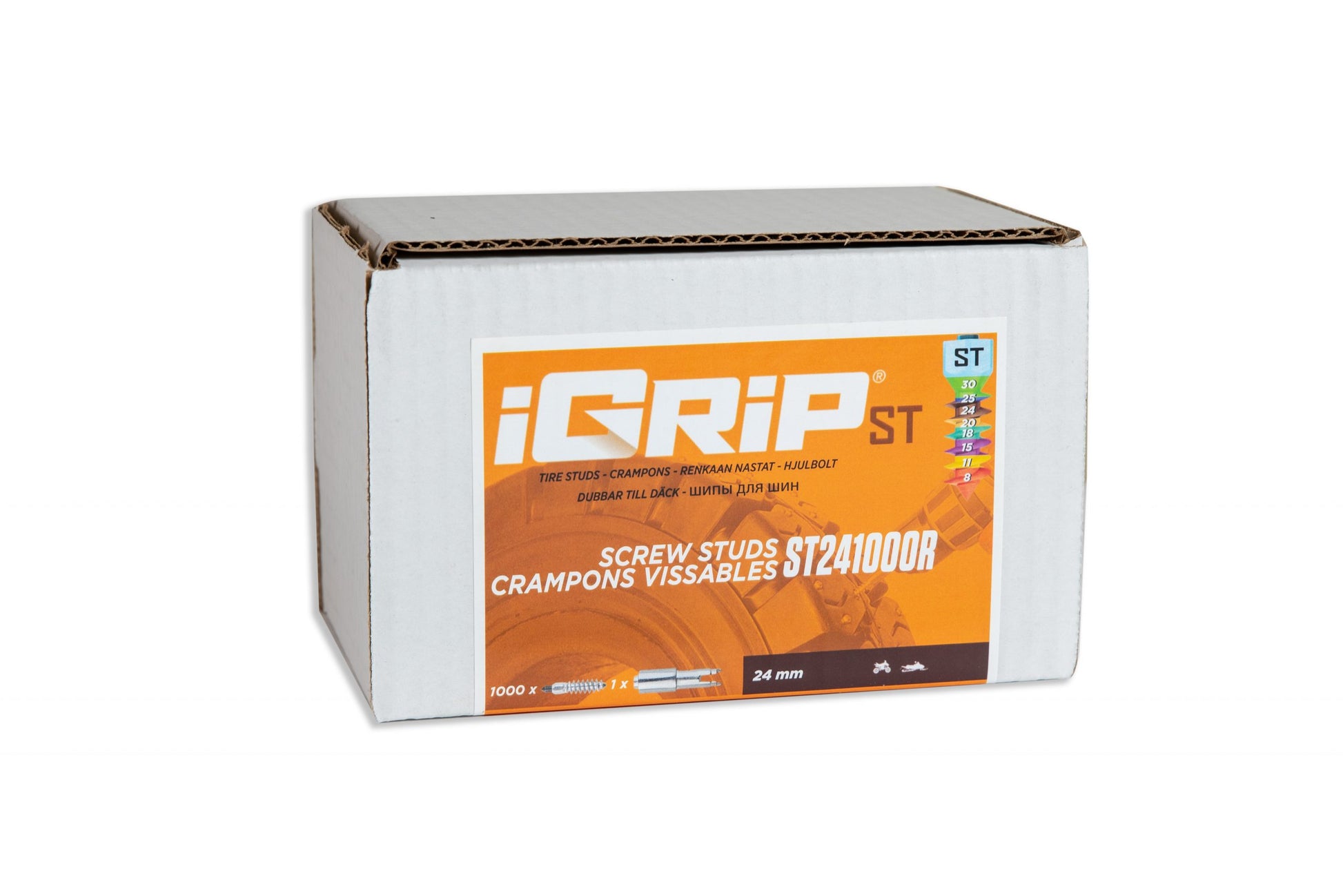 ST-24R iGrip 24mm standard racing studs delivering ultimate traction and control on icy and snowy tracks