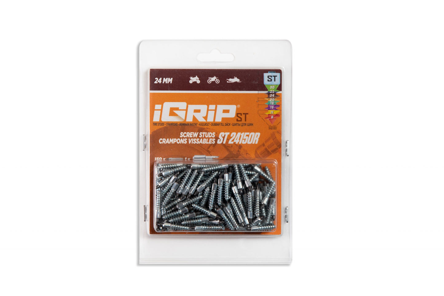 ST-24R iGrip 24mm standard racing studs delivering ultimate traction and control on icy and snowy tracks