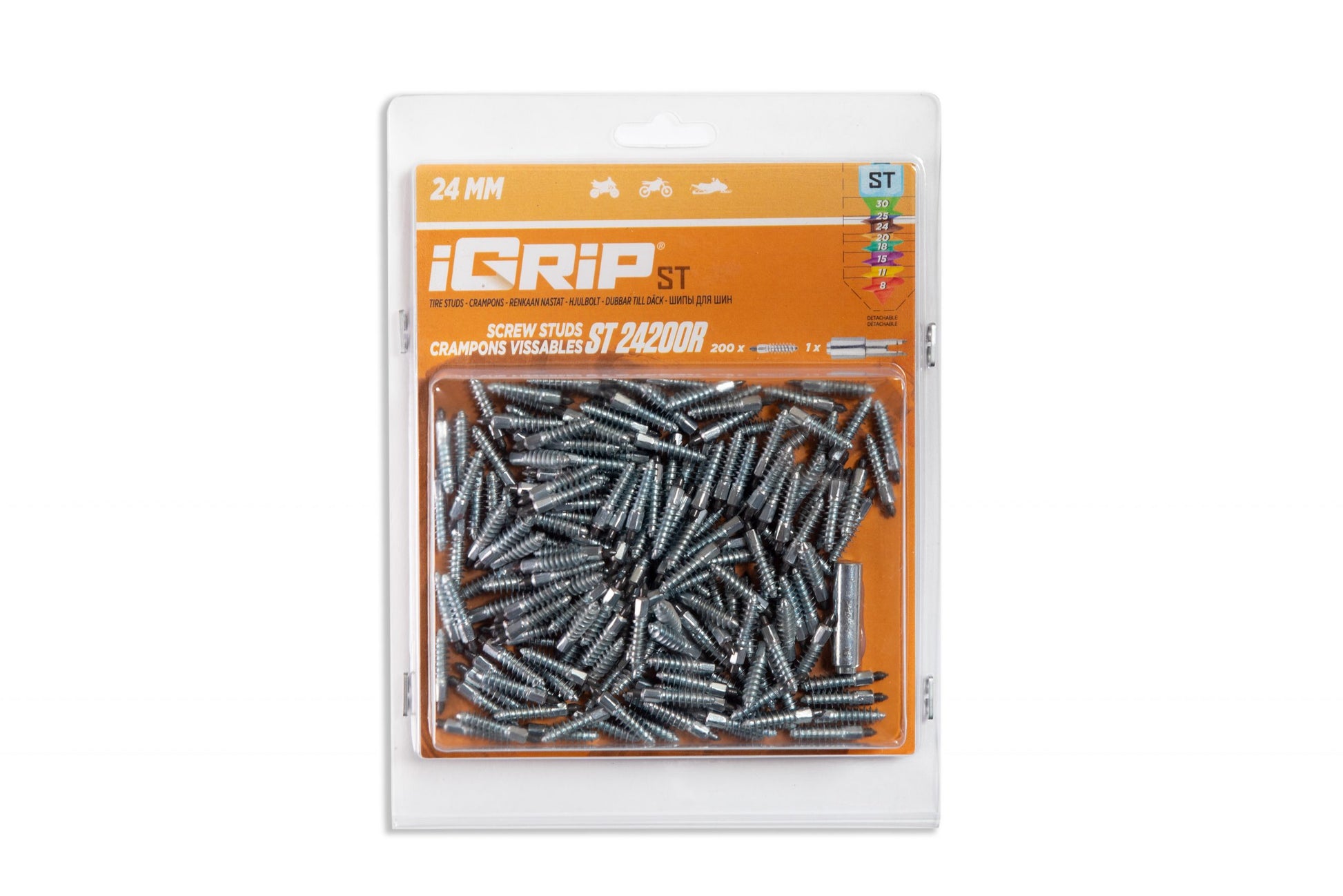 ST-24R iGrip 24mm standard racing studs delivering ultimate traction and control on icy and snowy tracks