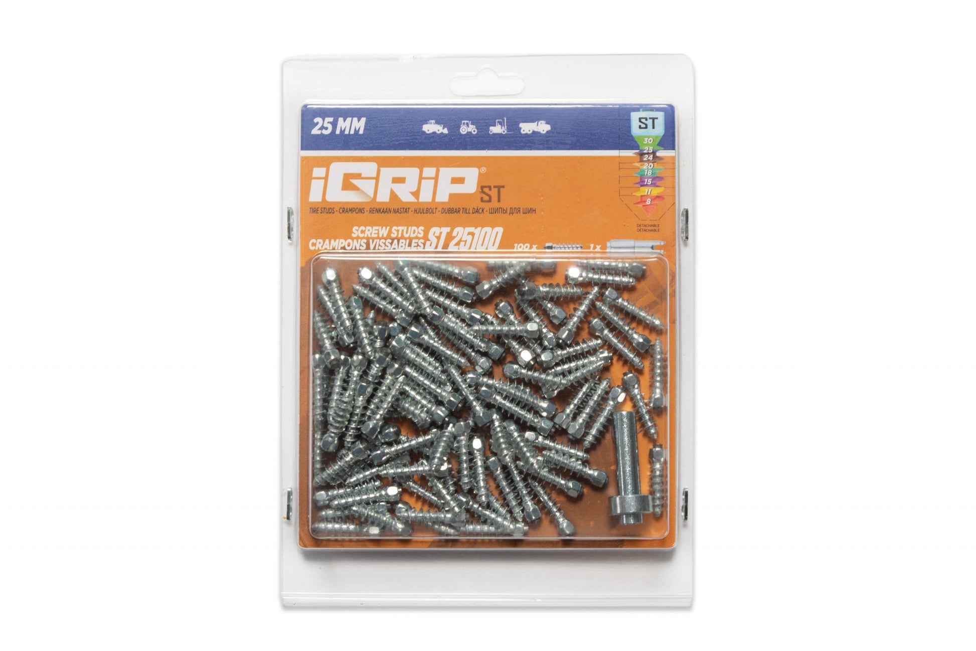 ST-25 iGrip 25mm standard studs delivering strong traction and stability on icy and snowy terrain