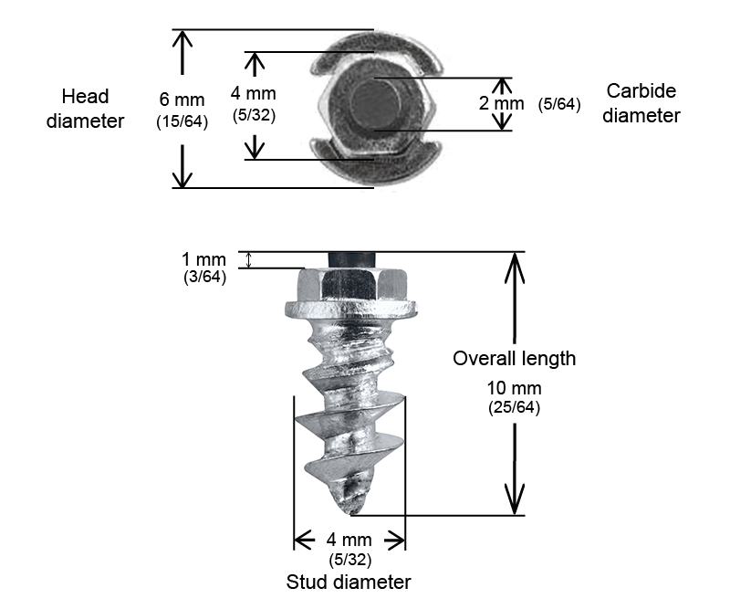 SS-08 iGrip 8mm shouldered tire studs providing durable traction and control on icy and snowy terrain