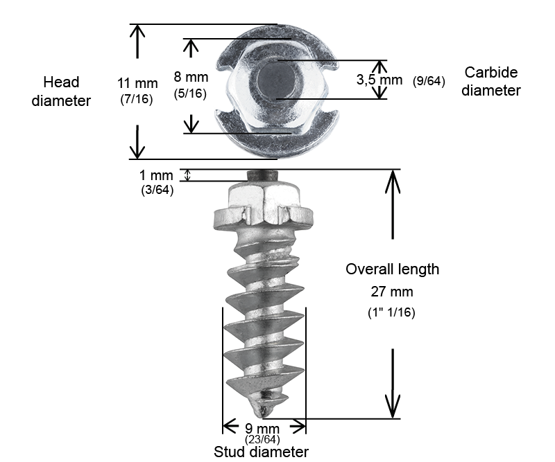 SS-25 iGrip 25mm shouldered tire studs providing heavy-duty traction and control on icy and snowy surfaces