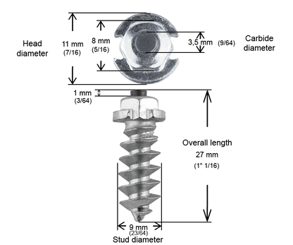 SS-25 iGrip 25mm shouldered tire studs providing heavy-duty traction and control on icy and snowy surfaces
