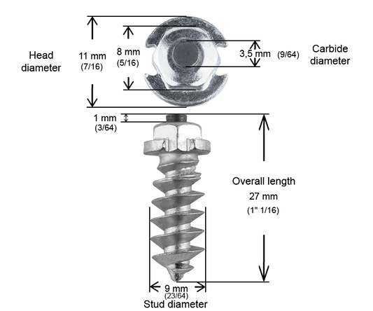 SS-25 iGrip 25mm shouldered tire studs providing heavy-duty traction and control on icy and snowy surfaces