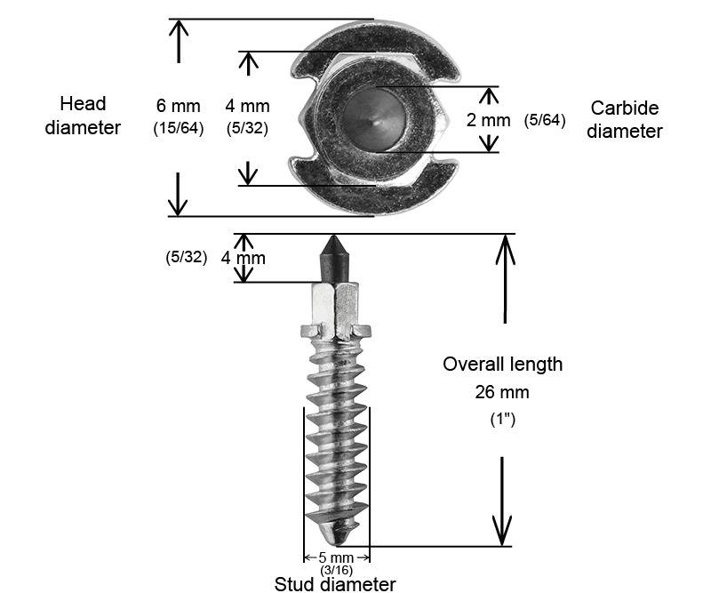 SS-28R iGrip 28mm shouldered racing tire studs providing powerful traction and control on icy tracks