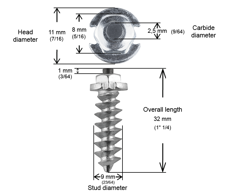 SS-30 iGrip 30mm shouldered tire studs delivering superior traction and control on icy and rugged terrain