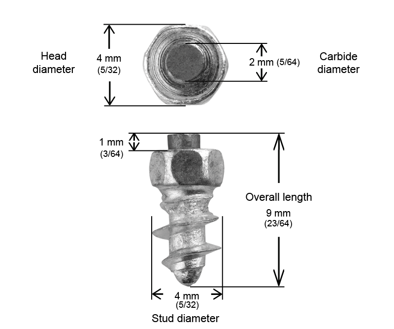 ST-08 iGrip 8mm standard studs providing compact traction and stability on icy and snowy terrain