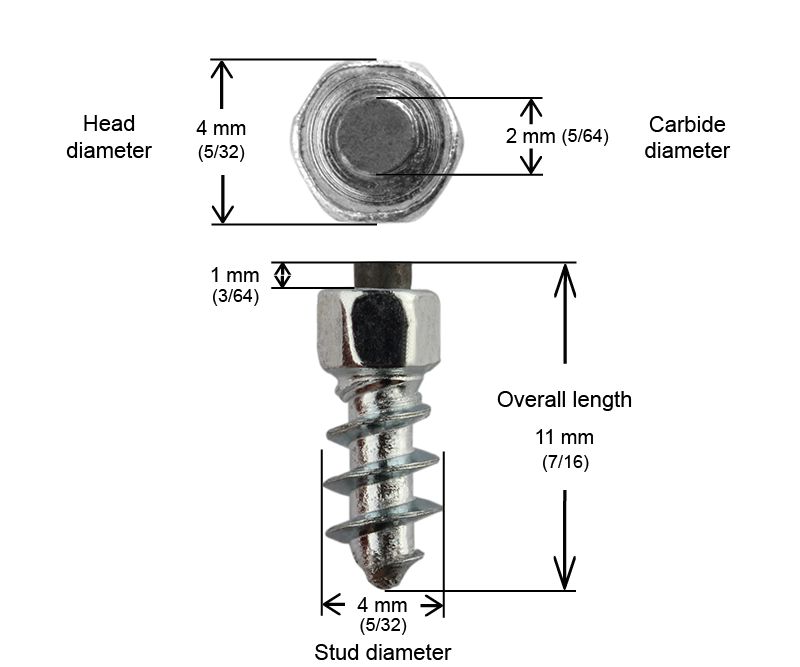 ST-11 iGrip 11mm standard studs providing strong traction and stability on icy and snowy terrain