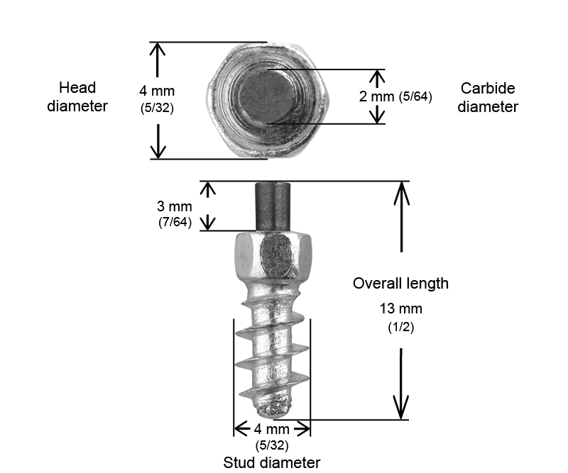 ST-11F iGrip 11mm standard studs providing durable traction and stability on icy and snowy terrain